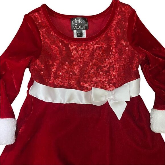 2T Red Santa Velvet Sequined Dress By Pink & Violet Size 2T - Picture 2 of 5